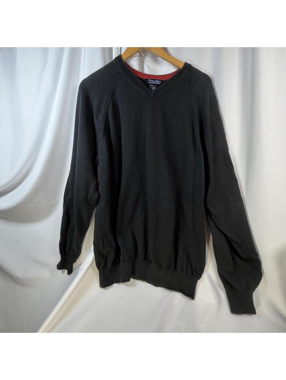 Bass Men’s 100% Pima Cotton V-Neck Sweater Black Size GH Bass & Co XL